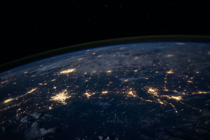 A view of the earth at night from space.